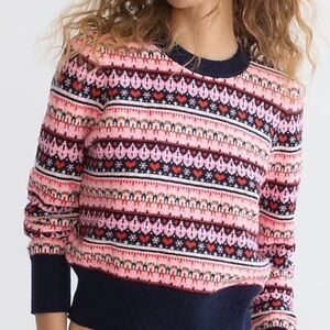 J. Crew Women’s Heart Print Crewneck Sweater Size XS Wool Blend Fair Isle